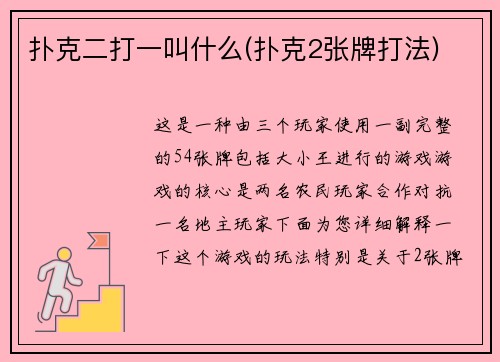 扑克二打一叫什么(扑克2张牌打法)